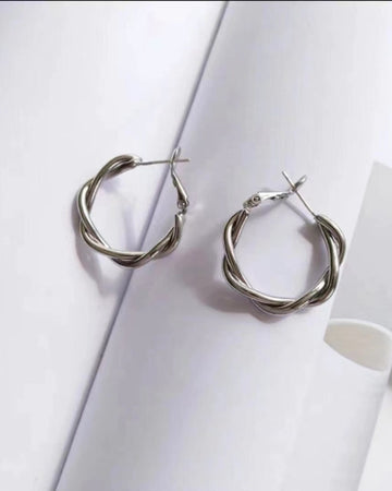 Twirl Silver Hoops